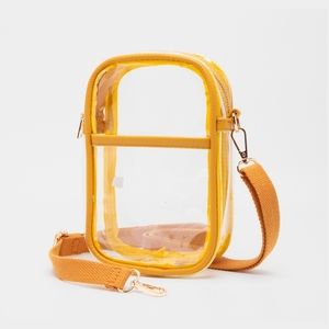 Yellow Transparent Clear Rectangle Bag Purse Shoulder Leather Casual Crossbody